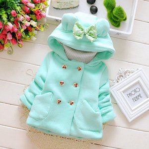 Baby firl sweet winter clothes Korean bow thick double-breasted hooded sweater coat kids clothing girl sweet coat