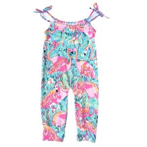 Baby infant 9 month to 8 years old toddler romper in flamingo printed fabric soft knit cotton rompers