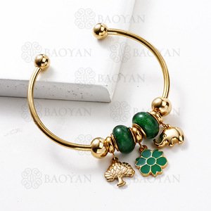 BAOYAN Gold Plated Stainless Steel Cuff Enamel Flower Charm Bangle Bracelet