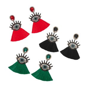 Barlaycs 2019 New Fashion Statement Vintage Bohemian Crystal Rhinestone Eye Tassel Earrings for Women Jewelry