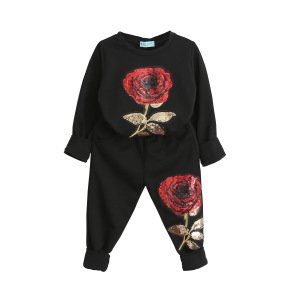 Bear Leader 2017 Autumn Wool Sportswear Long Sleeve Rose Floral Embroidered Sequinsets wholesale children's boutique clothing