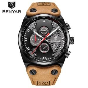 BENYAR 5110 Men's Quartz Watches Top Brand Luxury Waterproof 30M Genuine Leather Sport Military Watches