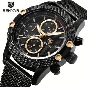 BENYAR Mens Watches Top Luxury Sport Chronograph Fashion Men Waterproof Luxury Brand Gold Quartz Watch saat reloj hombre