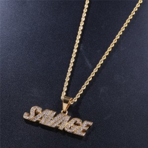 Best Selling HipHop Iced Out Gold Plated Micro Paved Lab Diamond Custom Letter SAVAGE Pendant Necklace