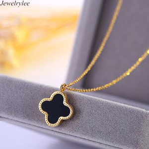 Best Selling Stainless Steel Pendant Shell Four-leaf Cover Necklace Gold