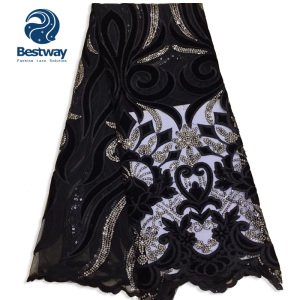Bestway Latest Black african lady party mesh sequin embroidered french fabric lace with velvet FL2743