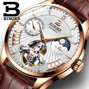 BINGER 1186 Switzerland  Luxury Brand Watches Men's Automatic Mechanical Men Watch Sapphire Wristwatches