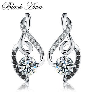[BLACK AWN] 925 Sterling Silver Female Earring Fine Jewelry Water-Drop Wedding Stud Earrings for Women T006