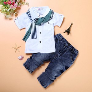 Boys Clothes Summer Children Clothing Costumes For Kids Set Toddler T Shirt + Jeans Sport Suits Wear 2 - 7 Year Y10694