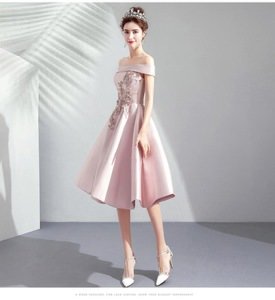 C1979 Off Shoulder Pink Cocktail Dresses Satin Lace Appliques Simple Short Bridesmaid Evening Dress Party gowns