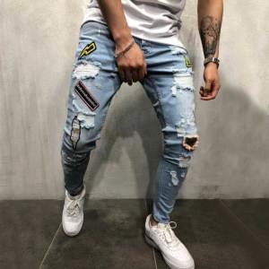C42006 Comfortable New Arrival Fashion Youth Men Hole Small Feet Jeans