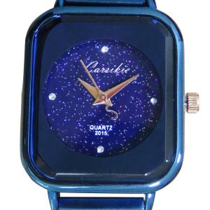 Carsikie brand Lady watch Chic Rectangle Starry Dial Magnetic Buckle Mesh Strap Quartz Women Wrist Watch - Blue