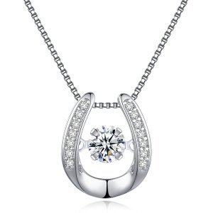 Charm Design Letter U Shape Sterling Silver 925 Dancing Diamond Pendant  Clavicle Chain Zircon Horseshoe Necklace