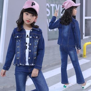 Children Girls Rivet Cowboy Clothing Set Denim Kids Matching Two Piece Girl Flare Jeans Outfit Set