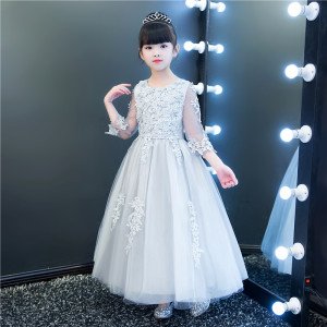 Children's princess dress girls sleeves fluffy wedding dress small host catwalk dress