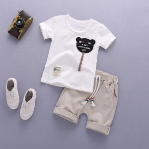 Children's Sets Boys O-Neck T-Shirt and Pants Shorts Summer Clothes Casual Bear Cartoon Pullover Cotton Kids Boy Clothes