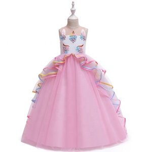 Children Unicorn Evening Dress Kids Clothes Girls Party Mesh Fancy Dresses For Girl 3-12 Year