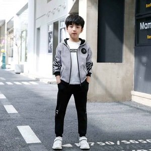 China 2 piece stripe kids sport clothes boy jacket clothing set for boys