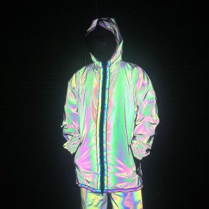 China Factory custom Full Zip up Face  hood Coat Wholesale Cheap Blank mens rainbow reflective jacket