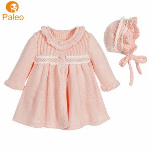 China Manufacturer European Princess Girls Knit Coat Baby Girl Dresses with Bonnet