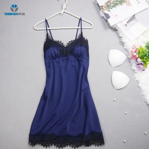 China Wholesale Ultra-thin Ice Silk Sleepwear Lace Sexy Lingerie Pajamas Women CS-Y111