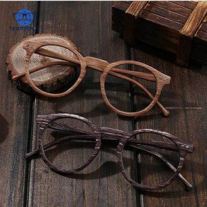 Clear Lens Round Retro Wood Grain Color Glasses Myopia Frame PC Decoration Vintage Optical Glasses Frame For Men and Women Round