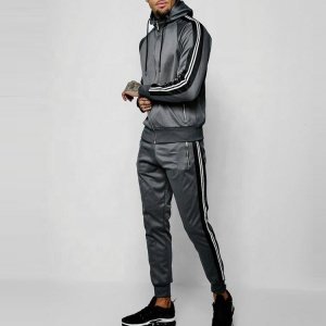Clothing Manufacturers Custom Zipped Mens Striped Slim Fit Polyester Spandex Sports Tracksuit