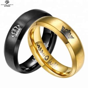Couples Her King His Queen Laser Etched Engraved Stainless Steel Latest Gold Finger Ring Designs