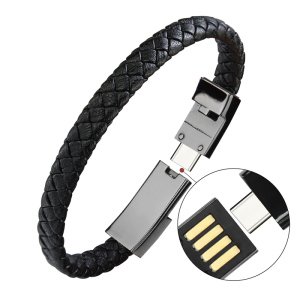 Creative Birthday Christmas Gifts Wholesale USB Data Cable Leather Phone Charger Bracelet