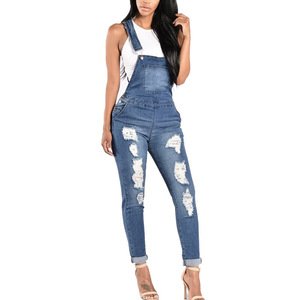 CUHAKCI Women Denim Jumpsuit Hollow Out Rompers Female Plus Size Hole Overall Playsuit With Pocket