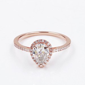 Custom 925 silver 14k 18k rose gold plated diamond engagement pear moissanite ring