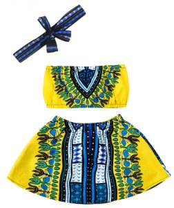 Custom African Dashiki Dress Designs Two Pieces Skirt Sets Fashion Kids Girls Clothing