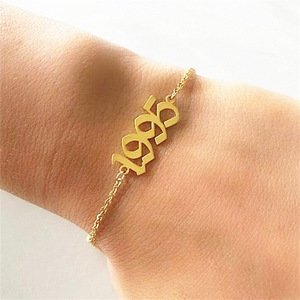 Custom Bracelet Number Year Old English 2019 1992 1998 Charm Jewelry Stainless Steel Gold Plated Gifts For Girls