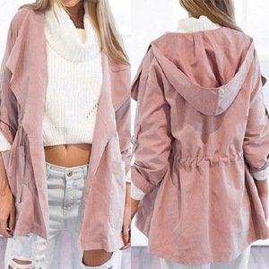 Custom Fashion Blank Pink Women's Coat Fashion Hooded Long Ladies Windbreaker Jacket Womens