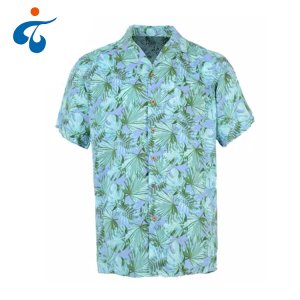 Custom made comfortable short sleeve rayon printed button down men floral casual shirt