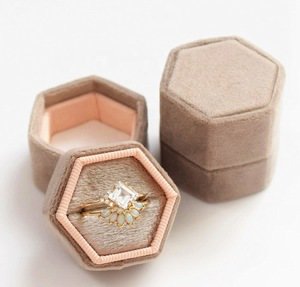 Custom Made Velvet Hexagonal Jewelry Boxes Engagement Wedding Ring Box,Mini Small Ring Gift Box