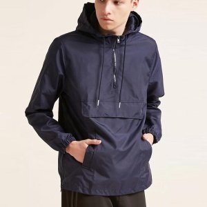 Custom pullover windbreaker men nylon half zip anorak jacket with front flap pocket drawstring hood with mesh lining