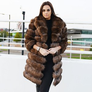 CX-G-A-211 Fox Trimmed Genuine Fox Skin Fur Coats For Woman