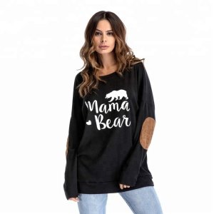 D6 Girl Day Look Mama-bear Print Hoodies Top Sweatshirt Oversize Casual Patchwork Long Sleeve Loose