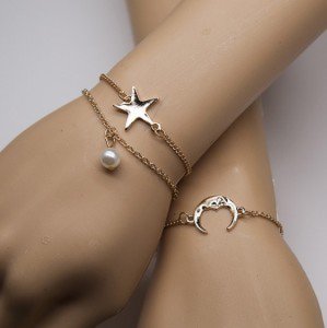 Delicate Pearl Bracelet Set Star Moon Charming Bracelet For Girls