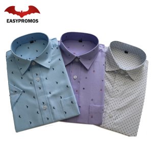 Digital Printing Woven Shirt Short Sleeve Custom Button Up Dotted Shirts Man Shirt