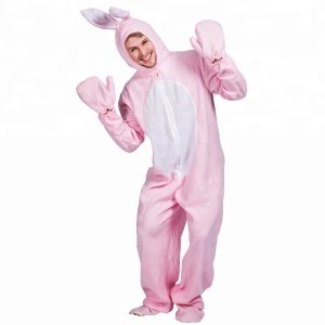 Drop shipping carnival party animal rabbit mascot costume pink bunny cosplay pajama jumpsuit for adults