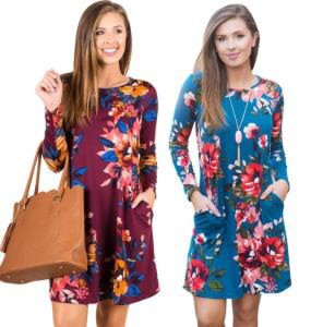 E11 long sleeve floral printed dress  women floral dress ladies plus size dress floral