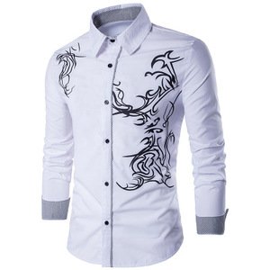 Ecoparty Men Shirts Long Sleeve Male Business Casual Printed Fashion Formal Shirts Size M-3XL