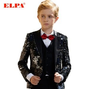 ELPA slim fit black sequence kids latest design fancy party wedding occasion wear formal suits for boys