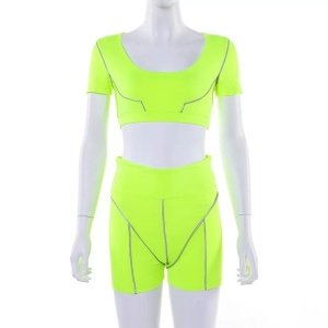 Europe and the United States cross-border hot sale 2019 Alibaba summer new women's high waist reflective stitching sports suit