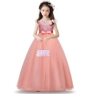European and American style girl Wedding Dress   Lace Princess party Dress    kid  elegant  gown for 3-14 years old