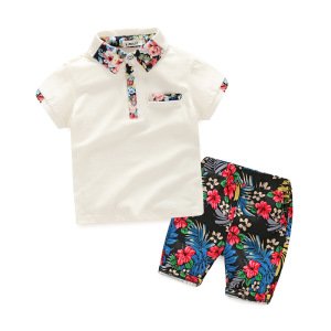 European style kids beach suit cotton floral print baby boy clothes 2pcs summer clothing set