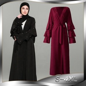 Factory Outlet High-quality 2019 New Arrivals Pearls Abaya Muslim Women Dresses Islamic Clothing  Cardigan Kimono