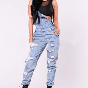 Factory outlet jeans skinny jeans overalls ripped denim dungaree jumpsuit for women